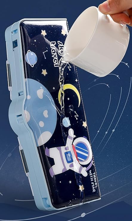 Image of YBN Plastic Jumbo Size Multi-Functional Astronaut Space Theme Pencil Modern Geometry Box with Accessories | Gifts for Kids (Plastic, Blue)