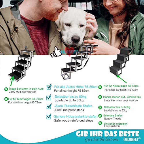 COLORFEY Dog Ramp - 5 Steps, Large, Lightweight, Foldable, Aluminum, Silver, 76cm H, Supports 80kg, For Car Boot and Trucks - Image 5