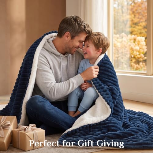 Image of BEDELITE Soft Sherpa Throw Blanket for Couch, Fluffy Gift, Navy, 50x60