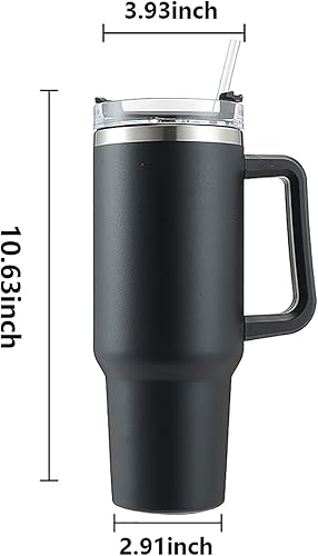 Miniatura 7 de QWOPLK Vaso de 40 onzas con asa y tapa con popote, aislamiento al vacío de doble pared, de acero inoxidable, taza de viaje para bebidas calientes y