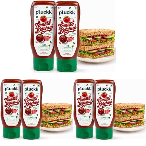 Image of Pluckk Tomato Ketchup - Pack of 6 (350g Each) | Sugar Free Ketchup | Sweet & Spicy made with jaggery | No Added Chemicals & Preservatives | 100% Real Taste | Tasty, Healthy & Ideal for All Age Groups