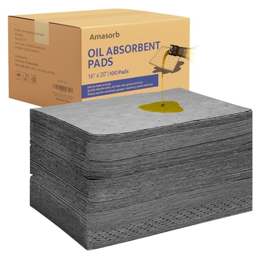Amasorb Oil Absorbent Pads - 16 x 20 Inch-Universal Leak Drip and Spill Control Garage Absorbent Mat for Oil Water Ideal for Extra-Heavy Spills 100 Pcs