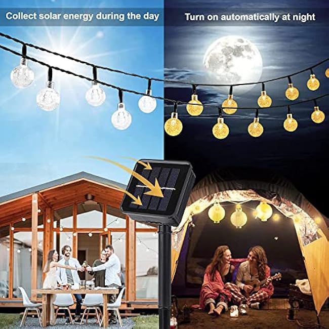 Solar Lights Outdoor, 60 LED 36.5 FT Solar String Lights Outdoor Waterproof with 8 Lighting Modes for Garden Yard Porch Wedding Party Decor Christmas (Warm White)
