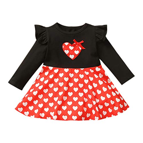 I3CKIZCE Juego de 2 piezas de ropa de San Valentín para bebés y niñas, color sólido, manga larga volante, blusa con volantes y falda con estampado de letras, trajes de 0 a 5 años Cover