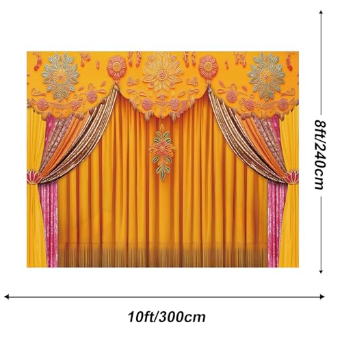 Image of Indian Backdrop 10x8ft India Pooja Marigold Yellow Curtain Photography Background for Wedding Diwali Traditional Festival Party Decorations
