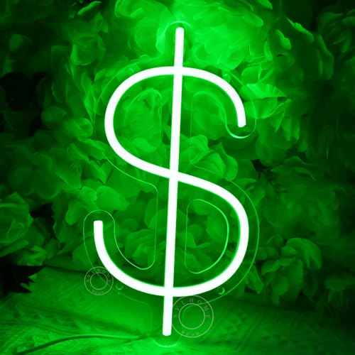 Image of SYLHOME Dollar $ LED Neon Light Sign Money Home Bedroom Game Room Business Pub Store Bar Shop Office Wall Decor Sign Birthday Decor 5V USB Green 11.81 inch X 6.3 inch