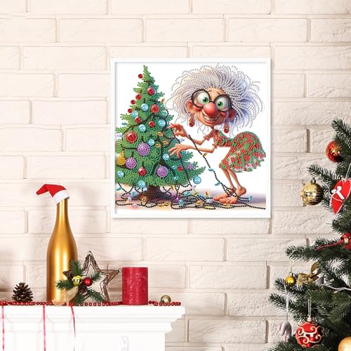 Image of Diamond Art Painting Kits for Adults, 5D Special Shape Diamond Art Kits for Beginners, Crystal Rhinestones Diamond Painting for Home Wall Christmas Decoration Gift 12x12 inch, Grandma Christmas tree