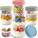 Otauoaea 4 Piezas Overnight Oats Jars 470ml Tarros de Cristal con Tapa Hermética con Capa Separadora, Botes de Cristal para Overnight Oats,Frascos de Vidrio Vasos Cristal para Yogur,Avena,Ensalada
