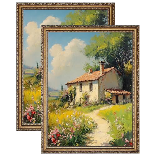 Image of eletecpro 12x16 Vintage Picture Frame, Glass Cover, Bronze Gold, 2-Pack | Display Photo 8.5x11 with Mat or 12x16 without, Horizontal or Vertical, Wall Mount