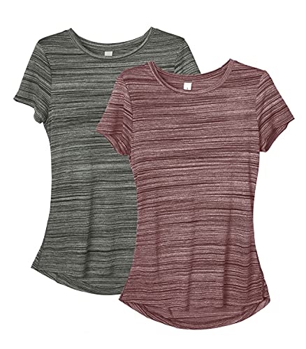 icyzone Damen 2-Pack Sport Shirt Kurzarm Atmungsaktiv Oberteile Fitness Gym...