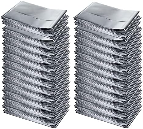 SearQing Emergency Mylar Thermal Blankets Space Blanket(50 Pack)-Camping Blanket Designed for Outdoors, Hiking, Survival, Marathons, Retain Body Heat(Silver Color)
