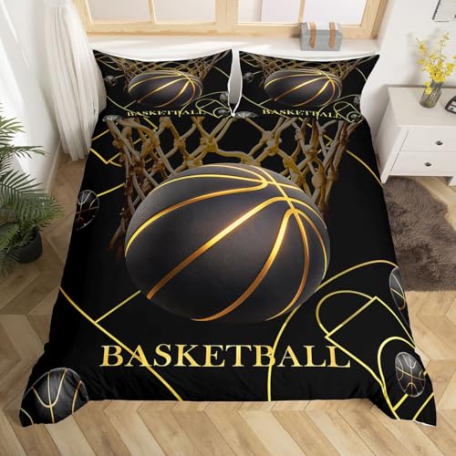 Loussiesd - Funda nórdica de 220 x 240 cm, juego de ropa de cama para niños y niñas, juegos de pelota, juego de cama para el aficionado al baloncesto, decoración de dormitorio