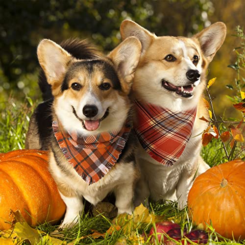 Whaline Fall Dog Bandana Autumn Dog Bibs Rustic Vintage Plaids Reversible Washable Triangle Dog Scarf Pet Neckerchief For Small Medium Large Pet Cat Dog Thanksgiving Costume Accessories, 2 Pack #TOP4