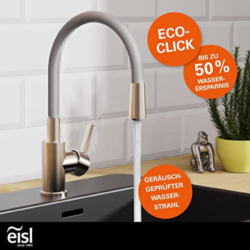 EISL Flexo Edelstahl/Grau Flexible Spültischarmatur, biegsamer Wasserhahn für die Küche, hoher Auslauf mit Soft-Touch-Schlauch, 360 Grad schwenkbar, Wasserhahn Küche flexibel, NI186FLNIG