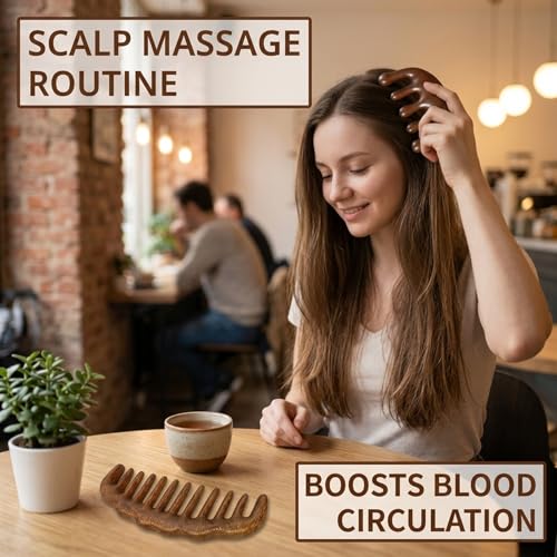 Image of 2pcs Wooden Scalp Massager Comb - Hair Comb for Curly Hair - Wide Tooth Detangling Sandalwood Comb - No Static Natural Aroma Wood Comb for Women and Men