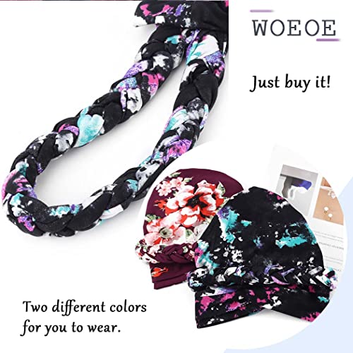 Woeoe Braid Beanie Cap Headwraps Tie Dye Floral Head Scarf Stretch Pre-Tied Breathable Head Turbans(Pack Of 2) #TOP4