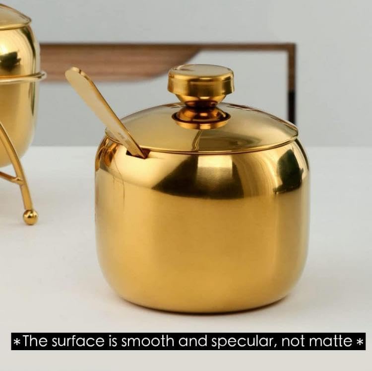 Miniatura 5 de 123Arts Azucarero de acero inoxidable con tapa y cuchara, contenedor de azúcar para especias de café y sal