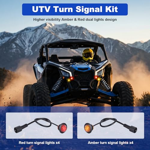 Image of UTV Turn Signal Kit with Lever Column Switch and 8 Round Light,Pre-Wired, Plug and Play with Horn, Compatible with Polaris Ranger, RZR, Can-Am X3