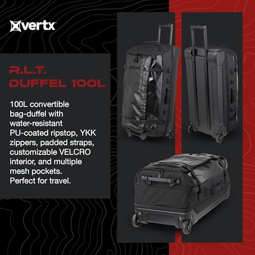 Vertx RLT Roller Tactical Travel Rolling Duffel Bag with Wheels for Men and Women, Compatible with Vertx Tactigami, CCW Concealed Carry, Traveling Luggage, 100L, Black2