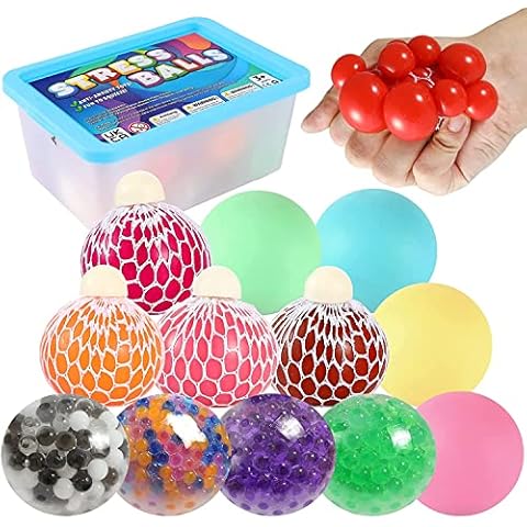 Stress Balls Mixed Pack of Squeeze Mesh Balls, Water Bead Stress Balls and Color Changing Sensory Balls for Kids and Adults 12 pcs Cover