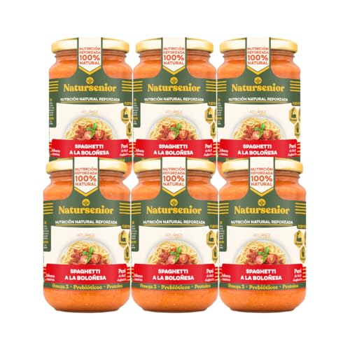 Natursenior - Comida Triturada para Personas Mayores - Pack Puré de Spaguetti Boloñesa - 100% Natural, Omega 3, Fibra, Proteína - 6 uds x 340g
