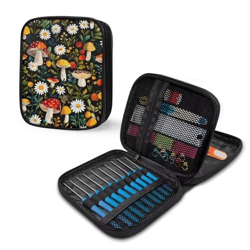 Image of Daisy Crochet Hook Case Portable Mushroom Crochet Organizers and Storage Soft Lightweight for Travel Outdoors Home Easy to Carry Washable