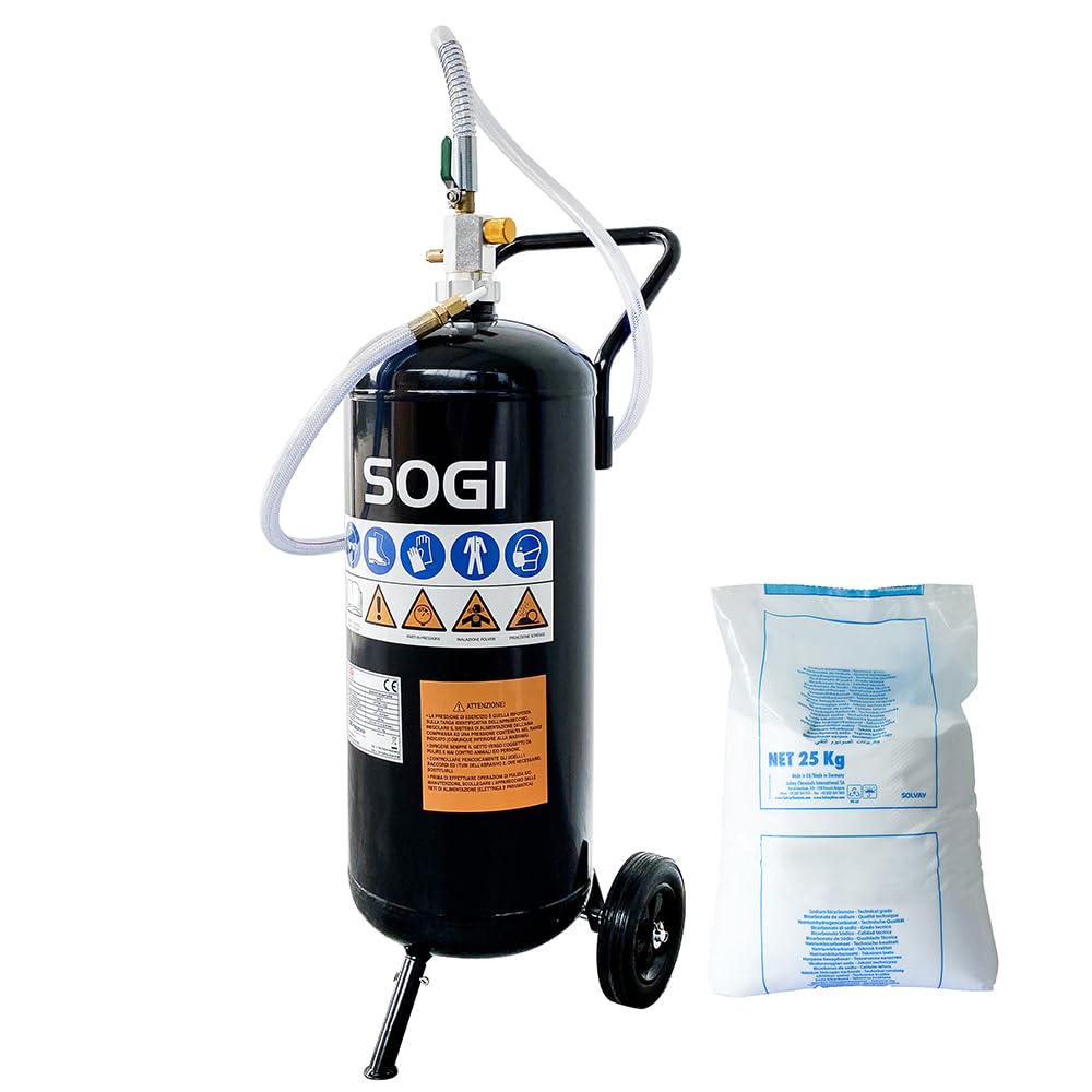 SOGI SPS-7 Sabbiatrice portatile a bicarbonato di sodio - 26.5 L (7 galloni) - 6.2 bar - uso esterno e interno (Sabbiatrice + 25 kg di bicarbonato di sodio)