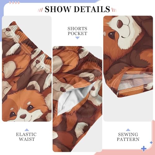 Pajama Bottoms, Cute Furry Red Panda Pattern Sleeping Pant Lounge Wear Pajamas Long Pants Sleepwear Pjs4