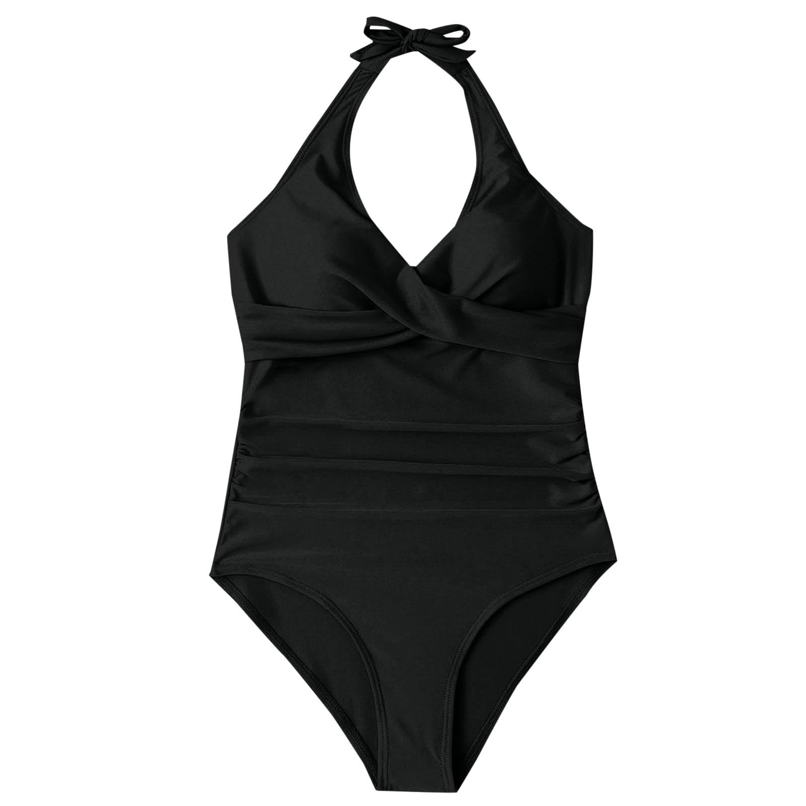 Maillot de Bain Femme 1 Pièce Gainant Ventre Plat Push Up Rembourré Taille Haute Col en V Monokini Vintage