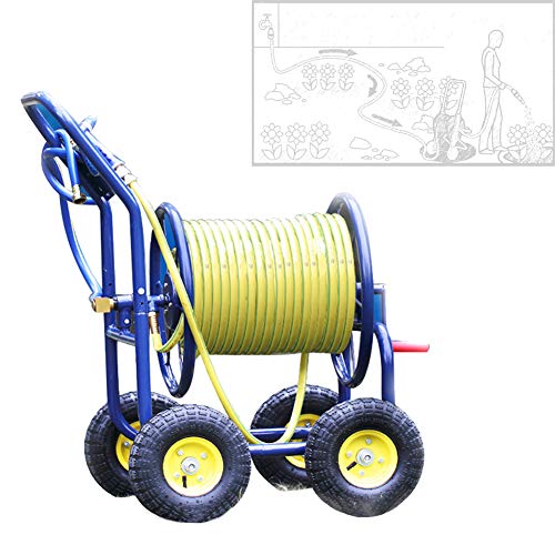 Carro de carrete de manguera de jardín de 4 ruedas, carrito de metal resistente para un fácil riego en jardines, huertos y parches de verduras