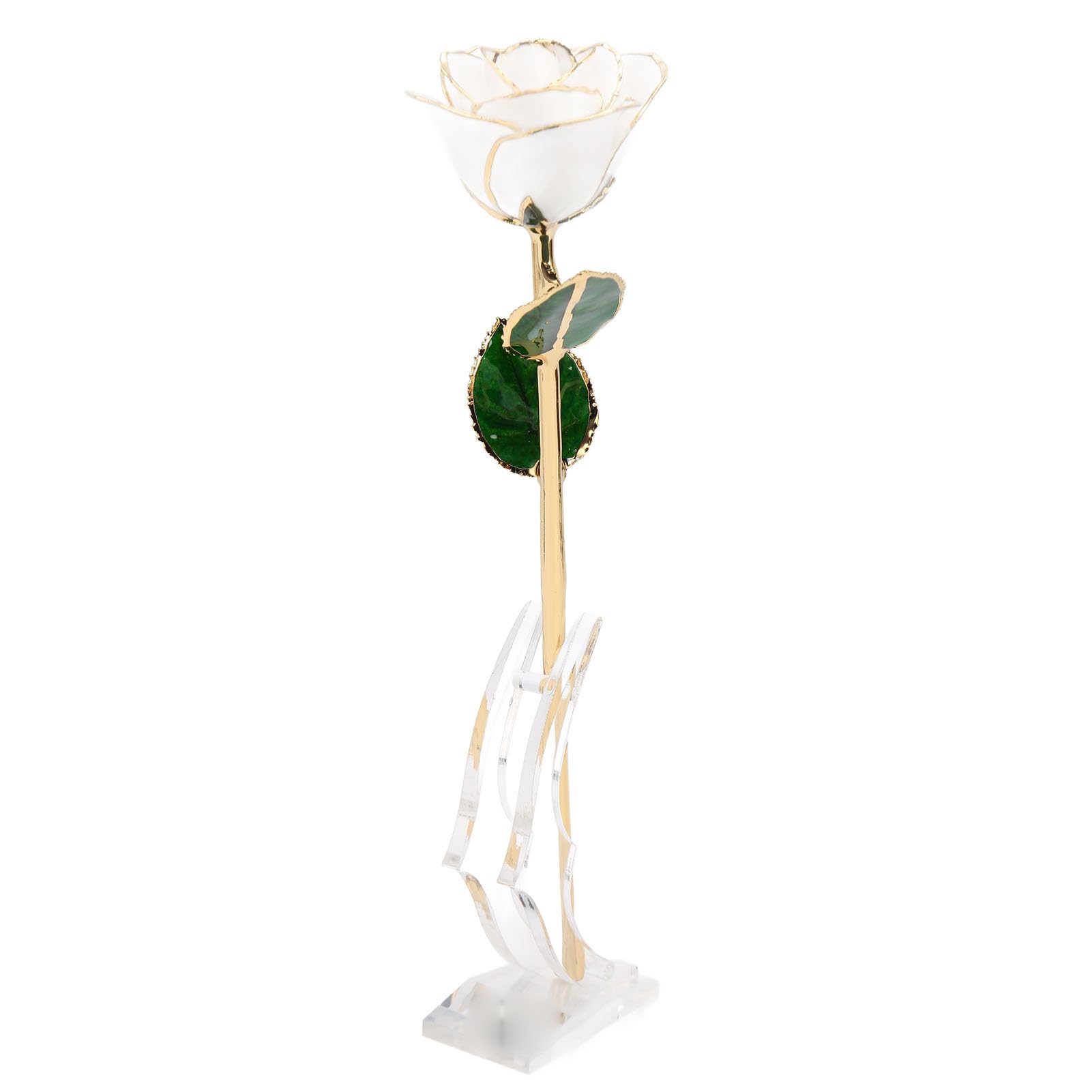 Rosa Bañada en Oro con Soporte, Flor Chapada en 24 Quilates