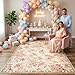 Lahome Floral Washable Rugs 5x7,Rugs for Living Room Boho Area Rug,Vintage Rugs for Bedroom Girls Non Slip Low Pile Ultra-Thin Large Carpet for Farmhouse,Dining Room,Kids Playroom Nina (5'X7',Beige)