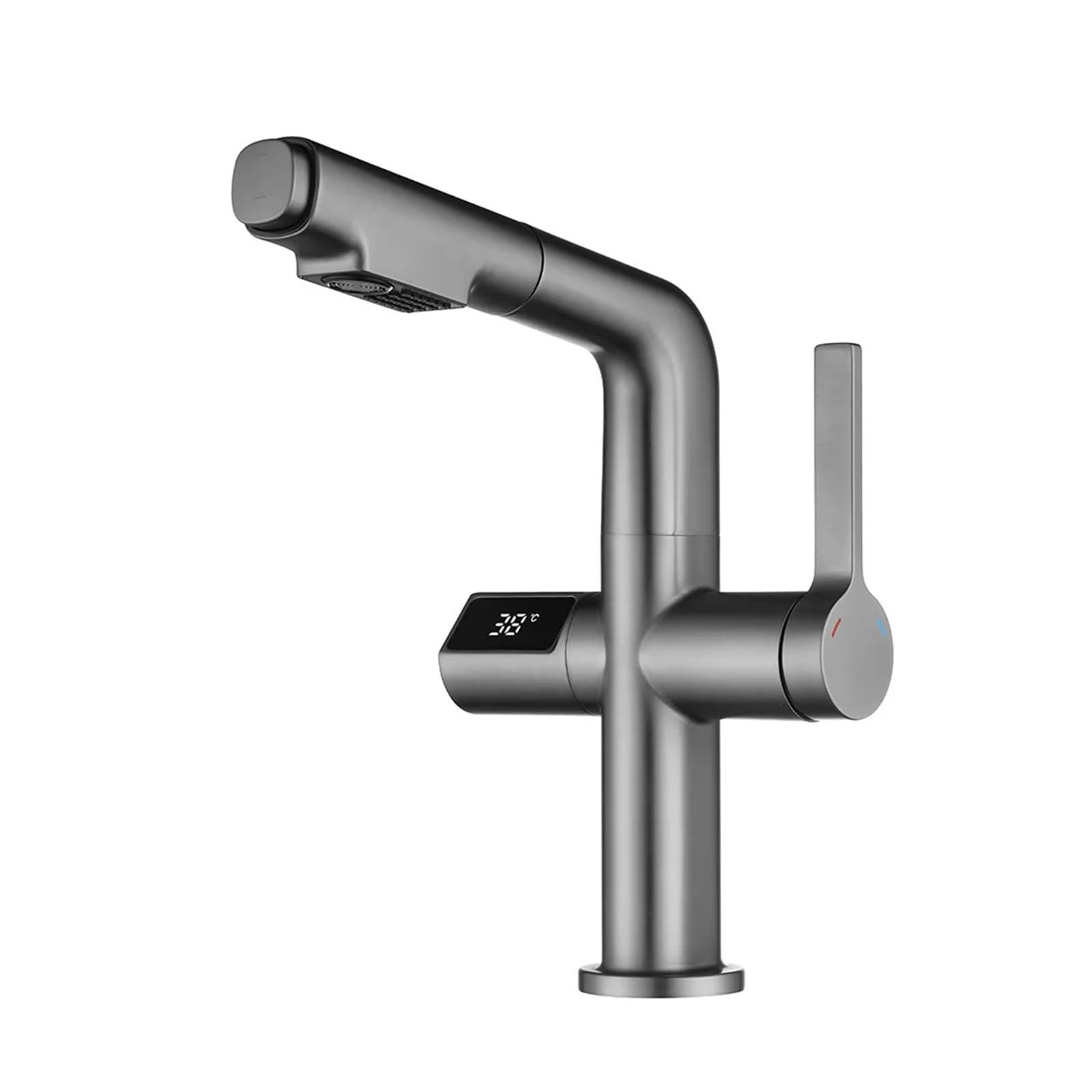 CVFRDD Modern Intelligent Digital Display Waterfall Taps, Sink Faucet 360℃ Pull Out Basin Faucets, Bathroom Faucet Water Mixer(Gun Grey A)