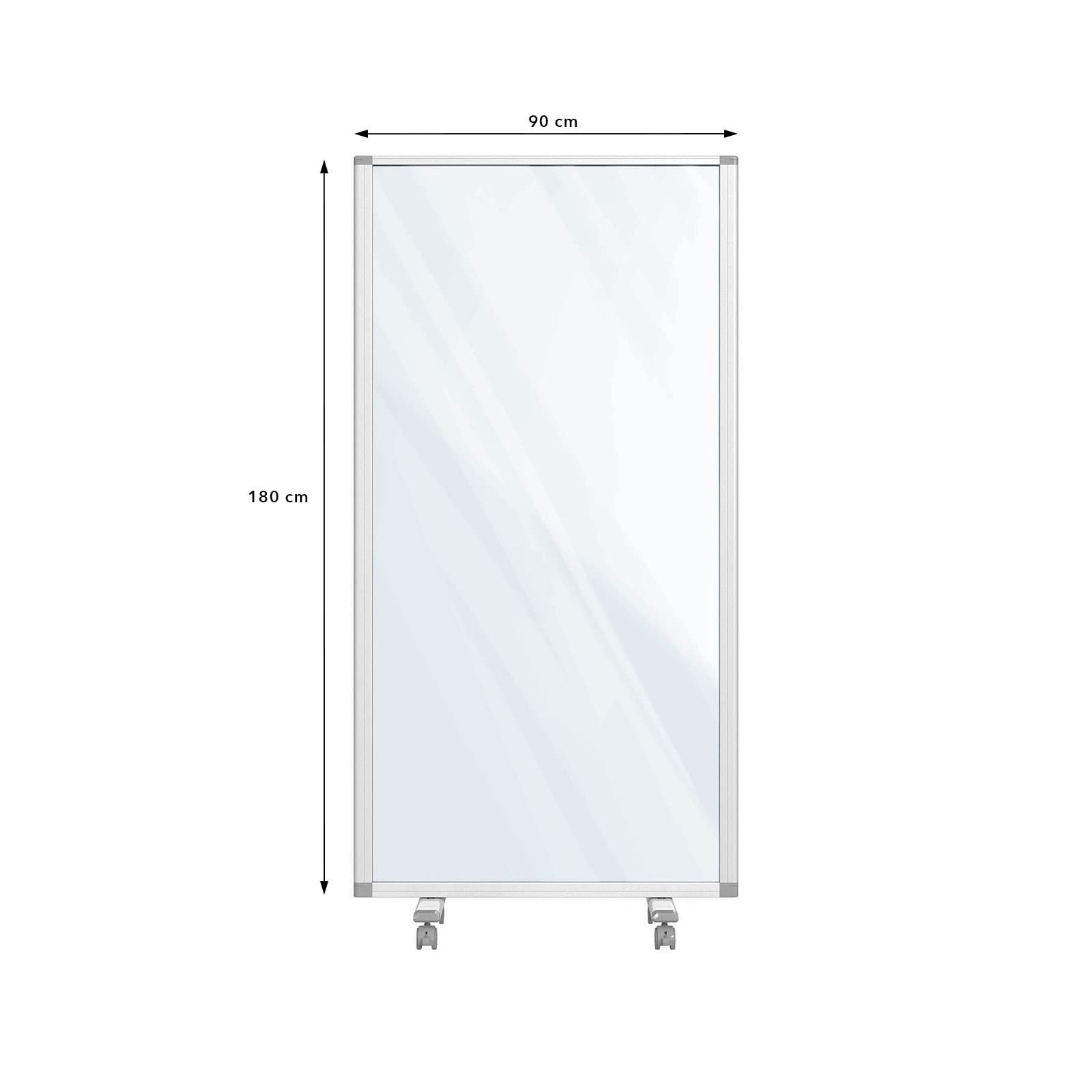 KARAT Tableau Blanc Mobile - avec Cadre en Aluminium Robuste - Tableau de présentation - Surface inscriptible - Magnétique & effaçable (Transparent, 90 x 180 cm)