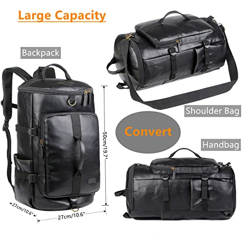 Baosha HB-26 3-Ways Herren Rucksäcke Handgepäck Schultertasche Convertible PU Leder Reisetasche Wanderrucksäcke Sporttasche Travel Duffel Bag Weekender Tasche (Schwarz)