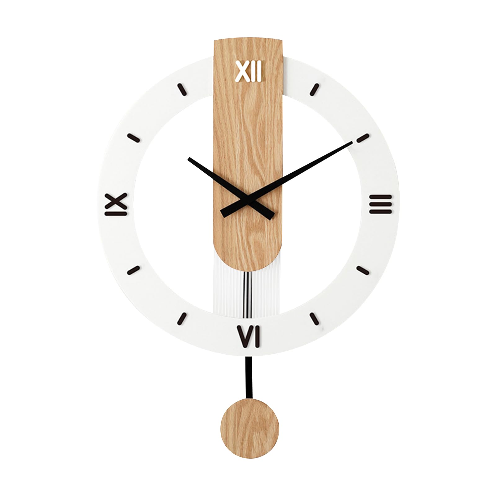 Ergocar Wooden Swing Clock, The Mute Wooden Roman Numeric Hanging Clock, Suitable For Decorative Living Room, Kitchen, Bedroom, Office