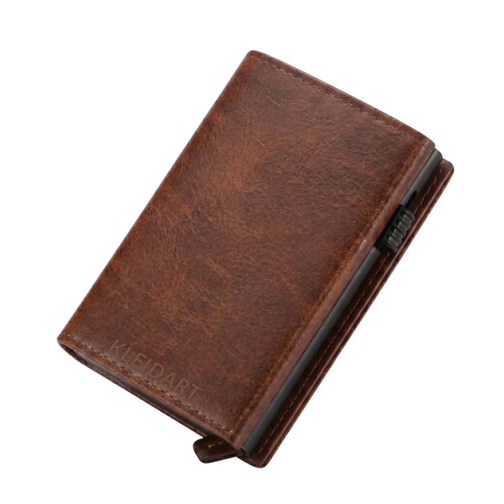 kleidart gifts Men's Faux Leather Card Holder Wallet with RFID Blocking, Pop-Up Ejector and Personalised Name, Crown and Aircraft Design, Synthetic Fabric Lining, Credit Card (Brown)-picture-20