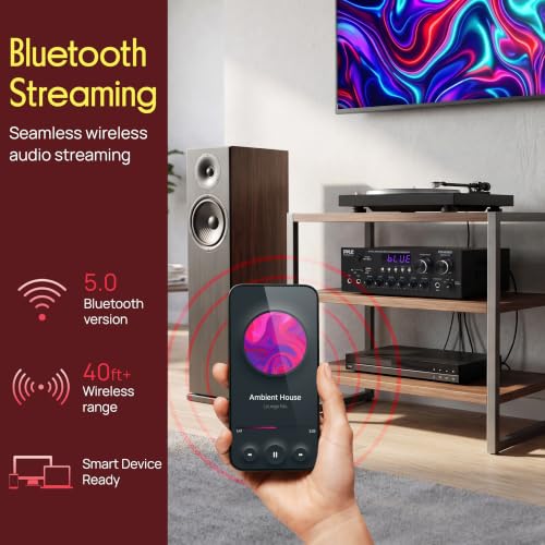 Image of Pyle Karaoke Amplifier - Bluetooth Stereo Receiver, Dual Mic Inputs with Delay & Reverb, USB /SD /FM, RCA /AUX Inputs, Bass & Treble EQ, Remote Included - PDA69BU.5