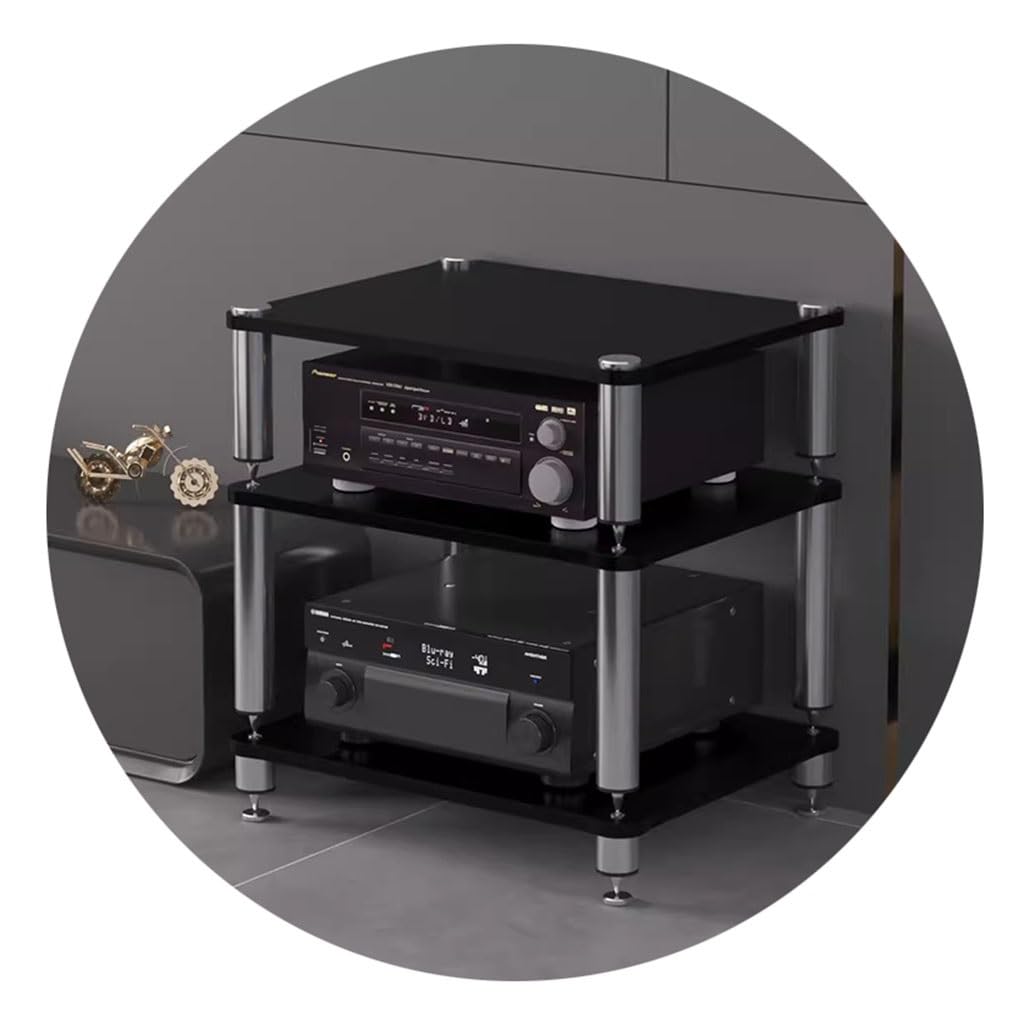 MollyYou HiFi Rack AV Shelf 3-Tier TV Stand Multifunctional MDF Shelves For Av Amp/Turntable/Sky Box Black 49 * 48 * 37cm (2Tier)