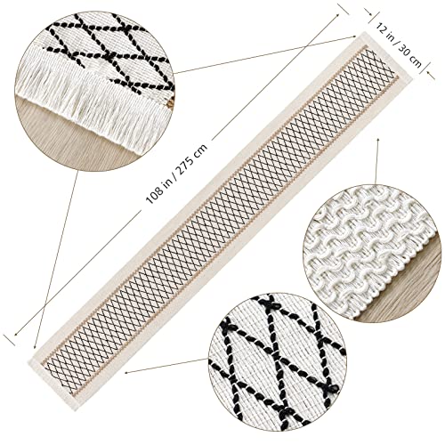 LOMOHOO Macrame Table Runner 12''x108''Cream Beige Boho Table Runners with Tassels,Hand Woven Cotton and Burlap Splicing Table Runners,Rustic Farmhouse Table Runner for Bohemian Kitchen Dining Tabl - Image 4