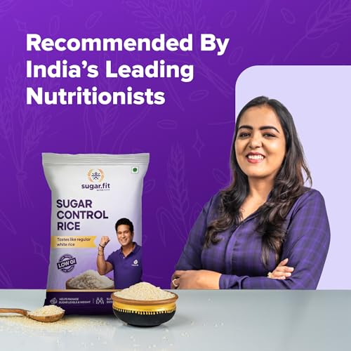 Image of Sugar.fit Sugar Control Rice - Sona Masoori, lab-tested low glycemic, whole grain 100% natural, pesticide-free, diabetes- friendly, supports healthy weight & blood sugar - 1 Kg (Pack of 2)