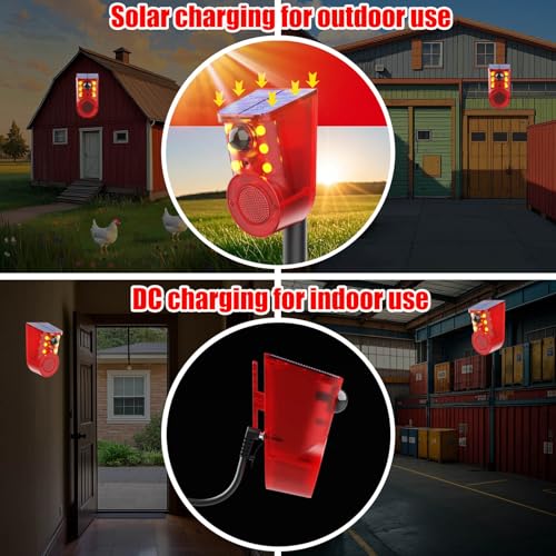 Image of Solar Motion Sensor Alarm Device - Waterproof, Multi-Mode, Wide-Angle Sensing, 129dB Alarm & Strobe Lights for Indoor & Outdoor Security 6Pack