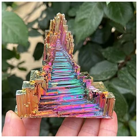 FIDEMM Natural Crystal Rough Natural Green Metal Stone Quartz Bismuth Ore Rough Pyramid Gift Rainbow Bismuth Specimen Crystal Healing Mineral Home Decoration Cover