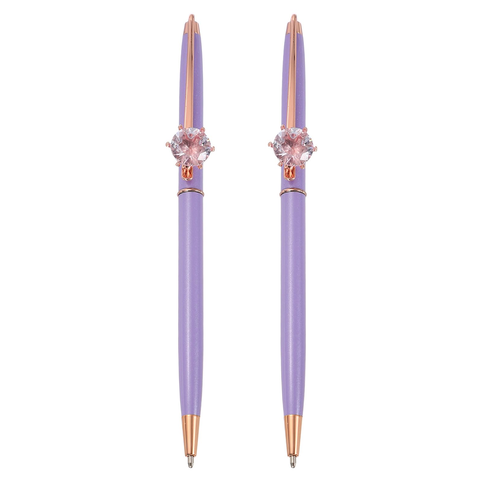 PATIKIL Black Ink Ballpoint Pen, 2pcs Crystal Diamond Twist Metal Pen 1.0mm Medium Point for Note Taking Journaling Gift Office, Purple