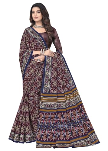 Image of Karishma Pure Cotton Mulmul (stiff) Saree With Beautiful Patola Design (Purple)