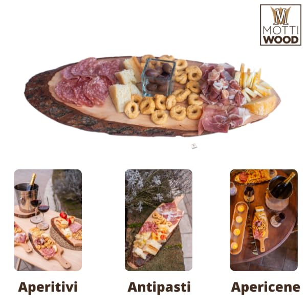 Tabla de cortar ovalada con borde corteza, bandeja de aperitivos tronco de madera auténtica, XL, tamaño 60 x 23 x 3 cm (6)