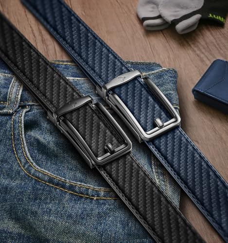 Image of BULLIANT Men Ratchet Belt 2 Pack, Click Sliding Leather Belt Adjustable for Gift Men Dress Casual Jeans 1 3 /8,Cut for Fit