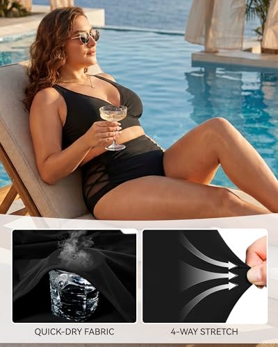 Image of American Trends Womens Plus Size Bikini Set - Tummy Control, High Waisted 2 Piece Swimsuits Bathing Suits