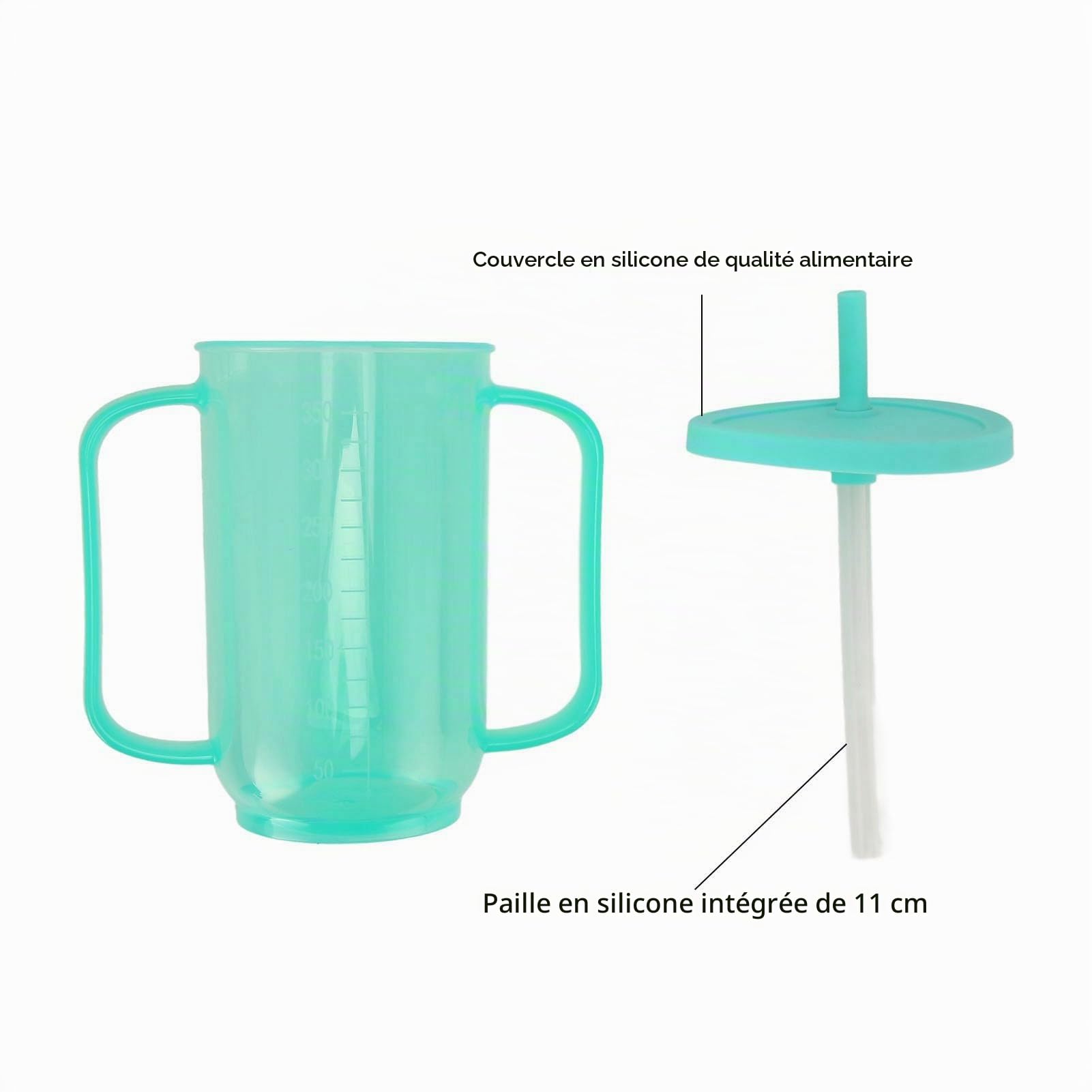 Socobeta Gobelet à Bec Adulte 350ML avec Paille, avec Deux Poignées pour Patients Handicapés ou Personnes âgées, Gobelet D'aide à L'alimentation et à la Boisson de Convalescence