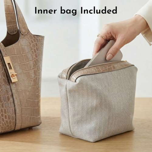 Image of Tote Bag for Women Vegan Leather Bucket Purse for Women Top Handle Handbag Shoulder Bag with Detachable Small Purse